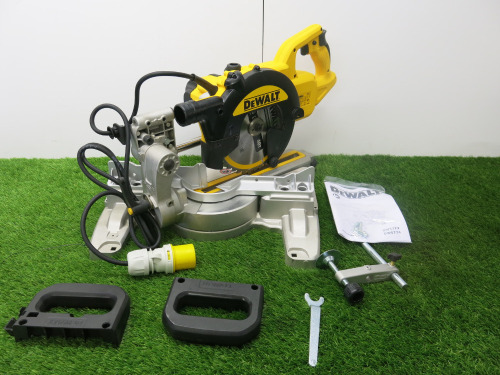 Boxed Reconditioned DeWalt Sliding 216mm Electric Mitre Saw, Model DWS773-LX, 110V, Cut Depth 70mm.