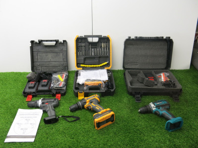 3 x Assorted Cordless Drills with Carry Cases & Batteries to Include: 1 x Jygmpro, 1 x Teetek & 1 x Other