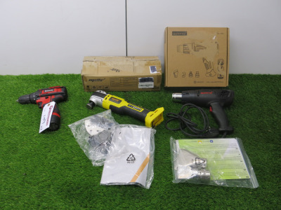 3 x Assorted Hand Tools to Include: 1 x Cordless Bamse Drill, 1 x Guityyo Heat Gun & 1 x Mellif Oscillating Multi Tool (requires battery).