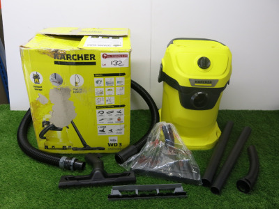 Karcher Cylinder Vacuum Cleaner, Model WD3 , S/N 010822. NOTE: missing castors.