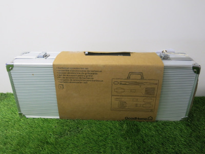 Boxed GoodHome Barbecue Accessories Set. NOTE: case missing handle.