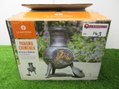 Boxed La Hacienda Panama Chimenea, Size H71 x D36cm.