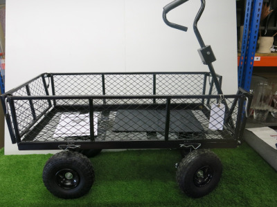 Globewolf Products Heavy Duty Garden Cart with Liner & Folding Sides, Model GA-CAR-03-BLK. NOTE: missing steering rack.