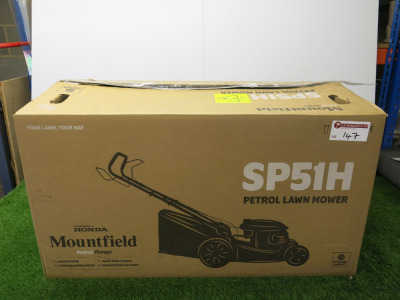 Boxed Mountfield Powered by Honda Self Propelled Petrol Lawn Mower, Model SP51H.