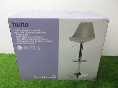 Boxed GoodHome Huito Light Grey Gas Lift Bar Stool, 1 Pc Per Box.