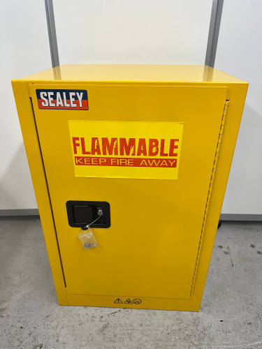 Sealey Yellow Flammables Metal Storage Cabinet, Model FSC07. Size H89 x W58 x D45cm.