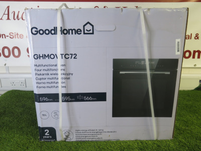 Boxed GoodHome Integrated Single Door Multifunction Oven, Model GHMOVTC72. DOM 01/2023