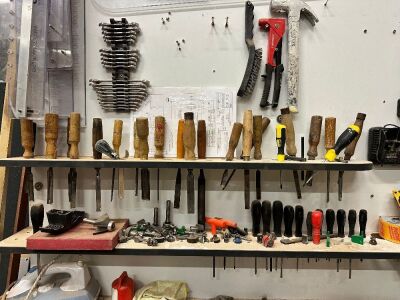 Quantity of Assorted Hand Tools to Include: Chisels, Vice, Spanners, Star/Screwdrivers, Drill Bits Etc (As Viewed).