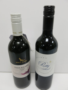 6 x Bottles of Assorted Red Wine to Include: Pretty Malbec 2022 & 2 x Wolf Blass Eaglehawk Shiraz 2019, 75cl.