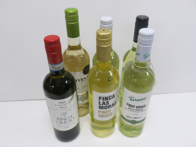 6 x Assorted Bottles of Pinot Grigio White Wine to Include: 2 x Turano 2023, 1 x Finca Las Moras 2021, 1 x Dino 2023, 1 x Trivento 2023 & 1 x M&S Classics No.4 2022, 75cl.