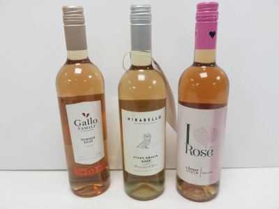 6 x Bottles of Assorted Rose Wine to Include: 2 x I Heart Rose, 2 x Mirabello Pinot Grigio 2023 & 2 x Gallo Family Summer Rose, 75cl.