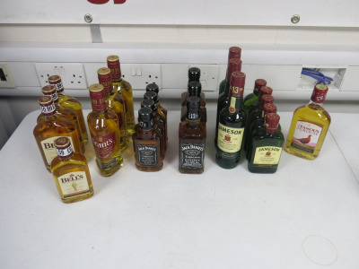 23 x Assorted Sized Bottles of Whisky to Include: 3 x Bells 35cl, 1 x Bells 20cl, 3 x Grants 35cl, 3 x Jack Daniels 35cl, 3 x Jack Daniels 20cl, 3 x Jameson 35cl, 5 x Jameson 20cl & 1 x Famous Grouse 35cl.