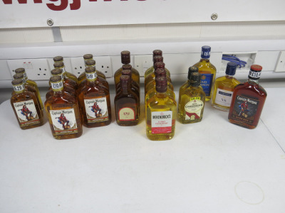 24 x Assorted Sized Bottles of Brandy, Scotch & Rum to Include: 7 x Captain Morgan Spiced Gold 35cl, 3 x Captain Morgan Spiced Gold 20cl, 1 x Captain Morgan Dark Rum, 35cl, 1 x E&J Brandy 35cl, 3 x E&J Brandy 20cl, 1 x Martell Cognac 20cl, 1 x Jules Clar