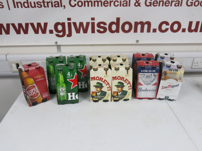 12 x Packs of Assorted Bottled Larger to Include: 1 x Super Bock, 3 x Heineken, 4 x Moretti, 2 x Budweiser & 2 x San Miguel 330ml.
