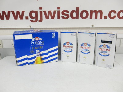 4 x Packs of Peroni to Include: 3 x Packs of 4 Bottles of Peroni 330ml & 1 x Pack of 10 Bottles of Peroni Capri, 330ml.