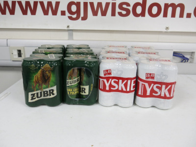 12 x Packs of 4 Cans of Assorted Beer to Include: 6 x Tyskie & 6 x Zuber, 500ml.