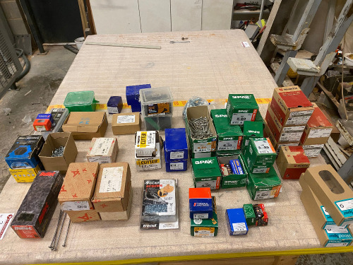 Approx 50 x Assorted Boxes of Screws & Other Fixings (As Viewed/Pictured).
