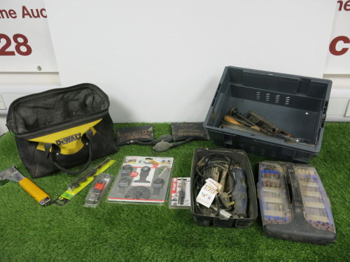 Lot of Assorted Tools & Accessories to Include: Einhall Micro Drill in Case, Handtools, DeWalt Tool Bag, New/Packaged Drill Bits Etc (As Viewed).
