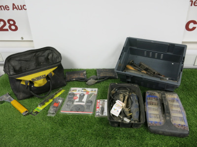 Lot of Assorted Tools & Accessories to Include: Einhall Micro Drill in Case, Handtools, DeWalt Tool Bag, New/Packaged Drill Bits Etc (As Viewed).
