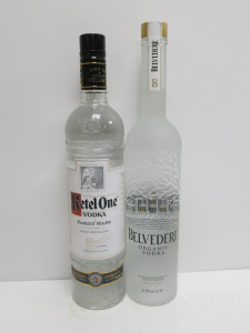 2 x Bottles of Assorted Vodka to Include; 1 x Belvedere Organic Vodka & 1 x Ketel One Vodka, 70cl.