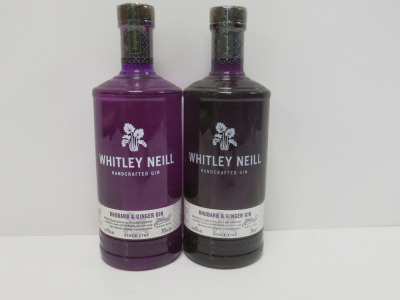 2 x Bottles of Rhubarb & Ginger Whitley Neill Gin, 70cl.