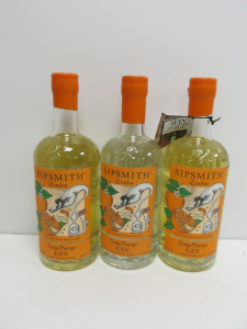 3 x Bottles of Sipsmith Zesty Orange Gin, 70cl.