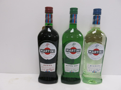 3 x Bottles of Assorted Martin to Include: 1 x Extra Dry, 1 x Rosso & 1 x Bianco, 70cl.