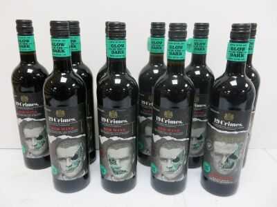 10 x Bottles of 19 Crimes Red Wine, 75cl. Limited Edition Label Glow In The Dark.