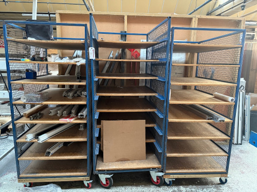 3 x Mobile Material 8 Shelf Storage Racks.