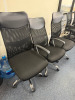 3 x Mesh Back with Faux Leather Head Rest Swivel Office Chairs (1 with Arm Rests). - 3