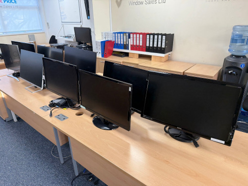 9 x Assorted PC Monitors to Include: Samsung 28" (U28E570DSL), Samsung 32" Curved Screen (327D590CS), Philips 27" (272E1), HP 27" (M27fw), HP Eye Ease 23" (E23G4 FHD) & 4 x Other Samsung, Benq, Hanns-G & Asus.