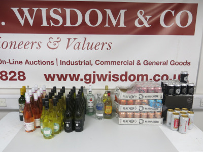 Quantity of Assorted Bottles of Spirits, Wines, Beers & Soft Drinks to Include: 10 x Bottles of Honu Sauvignon Blanc, 2023, 11 x Bottles of Roos Estate Chenin Blanc, 2023, 2 x Bottles of Porta 6 Vinho Verde Branco, 9 x Bottles of Calvet Rose D'Anjou, 2023