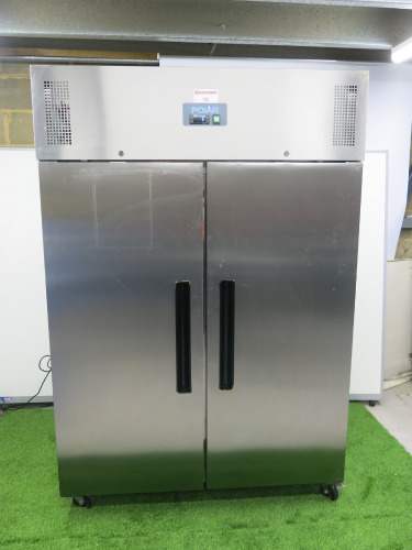Polar Stainless Steel Double Door Upright Freezer, Model G595-02, S/N 22044698. Size H200 x W135 x D81cm.
