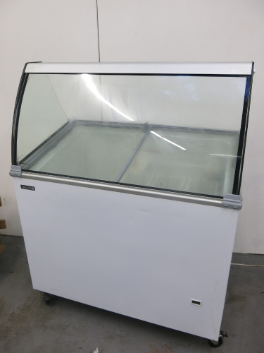 Tefcold Mobile Ice Cream Freezer with Curved Glass Top, Model ICP300SCE. Size H130 x W100 x D64cm.