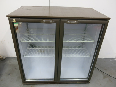 Cornelius Double Door Glass Display Fridge, Model 241340046. Size H90 x W90 x D50cm.