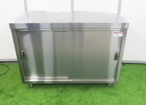 Vogue Stainless Steel 2 Sliding Door Cupboard. Size H90 x W120 x D60cm.