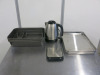 Quantity of Kitchen Accessories to Include: 1 x Russell Hobbs Kettle, 1 x Vitafit Kitchen Scales, 5 x Plastic Mixing Bowls, 1 x Metal Mixing Bowl, 3 x Plastic Measuring Jugs, 15 x Assorted Sized Metal Trays, 1 x Large Rolling Pin (missing nut) & 2 x Wine - 3