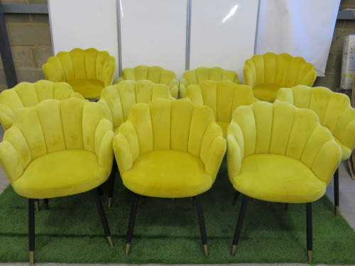 11 x Dunelm Vivian Velvet Dining Chairs & Bar Stools Upholstered in Yellow to Include: 2 x Bar Stools & 9 x Dining Chairs.