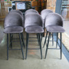 6 x Grey Velour High Stalls on Black Metal Frame. - 2