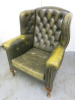 Green High Back Chesterfield Style Leather Arm Chair with Button Back, Stud Detail & Queen Anne Legs. - 3
