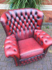 Oxblood Red Chesterfield Style Leather Arm Chair with Button Back & Stud Detail. - 3