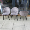 3 x Grey Velour Upholstered Dining Chairs. - 3