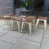 8 x Cream Coloured Stackable Metal Pressed Low Stall with Wooden Seat, Size 44cm. - 2
