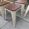 8 x Cream Coloured Stackable Metal Pressed Low Stall with Wooden Seat, Size 44cm. - 3