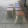 8 x Cream Coloured Stackable Metal Pressed Low Stall with Wooden Seat, Size 44cm. - 4