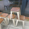 8 x Cream Coloured Stackable Metal Pressed Low Stall with Wooden Seat, Size 44cm. - 5