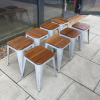 8 x Grey Coloured Stackable Metal Pressed Low Stall with Wooden Seat, Size 44cm. - 2
