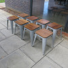 8 x Grey Coloured Stackable Metal Pressed Low Stall with Wooden Seat, Size 44cm. - 3