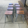 8 x Grey Coloured Stackable Metal Pressed Low Stall with Wooden Seat, Size 44cm. - 4