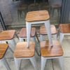 8 x Grey Coloured Stackable Metal Pressed Low Stall with Wooden Seat, Size 44cm. - 5